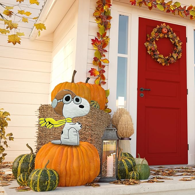 PRODUCTWORKS Peanuts Pumkin Press-in Icon Metal Stake Halloween Harvest Decor Porch Decorating Indoor Outdoor (Snoopy Flying Ace)