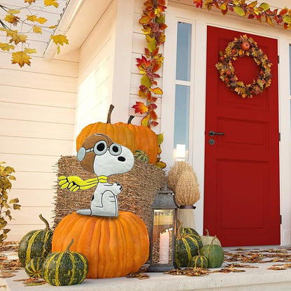 PRODUCTWORKS Peanuts Pumkin Press-in Icon Metal Stake Halloween Harvest Decor Porch Decorating Indoor Outdoor (Snoopy Flying Ace)