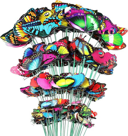 Aoriher 200 Butterfly Garden Stakes, 4 Sizes, Artificial Waterproof Butterflies Stakes for Flower Bouquet Yard Art Patio Plant Pot Flower Bed Home Decor