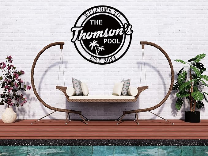 Personalized Welcome to Our Backyard Sign,Custom Patio Signs and Decor Outdoor, Metal Backyard BBQ Man Cave, Personalized Pool Name Decor
