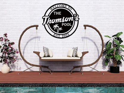 Personalized Welcome to Our Backyard Sign,Custom Patio Signs and Decor Outdoor, Metal Backyard BBQ Man Cave, Personalized Pool Name Decor