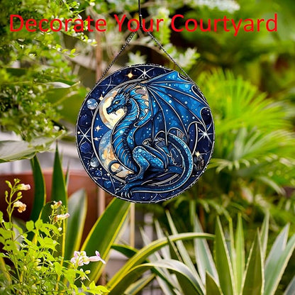 Celestial Dragon Pattern Suncatcher Stained Glass,Hanging Stained Glass for Windows,20cm/7.87inch Sun Catcher Garden Hangings Ornaments Halloween Fall Christmas Decor for Home
