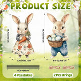 2 Pcs Easter Metal Vintage Bunny Yard Signs, Retro Bunny Couple Easter Decorations Outdoor, Farmhouse Rustic Rabbit Hanging Wall Decor with Carrot Eggs for Home Family Outside Spring Patio