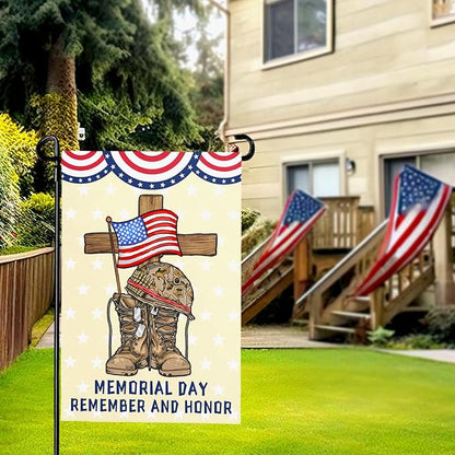 Memorial Day Garden Flag Veteran Burlap Double-sided Yard Flag Patriotic Boots Remember And Honor Brave Garden Flags Independence Day American House Banner Outdoor Decorations 12x18 Inch