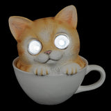 Blazin Cat in Cup Solar Garden Decorations Figurine | Outdoor LED Decor Figure | Light Up Decorative Statue Accents for Yard, Patio, Lawn, or Deck | Great Housewarming Gift Idea (Brown, 1 Pack)
