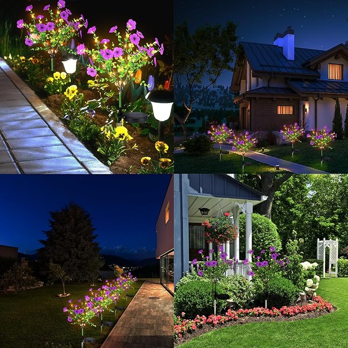 Glooglitter 2 Pack Solar Stake Lights Outdoor Decor Waterproof Mums Artificial Flowers Solar Lights for Outdoor Garden Yard Pathway Decor (Purple,Violet)