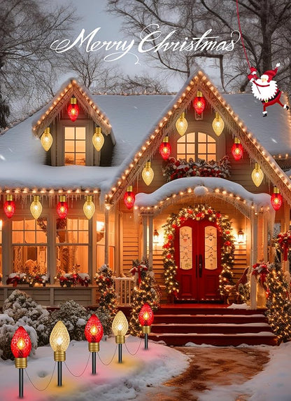 Moonflor Strawberry Jumbo C9 Christmas Lights Outdoor - 2 Pack Total 17FT 10 LED Jumbo C9 Christmas Pathway Lights Outdoor, Christma Decoration for Outside Lawn, Red & Warm White
