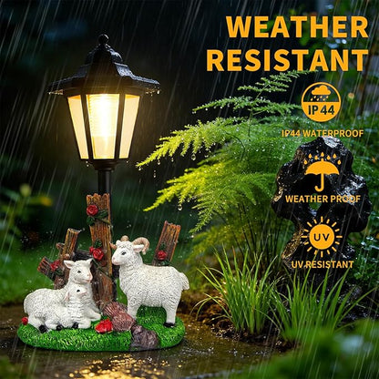 Solar Sheep Garden Outdoor Decor, Farmhouse Sheep Statue with LED Lantern, Decorative Lawn Lights Waterproof Resin Animal Figurine for Yard Patio Pathway Landscape Gift for Mother's Day