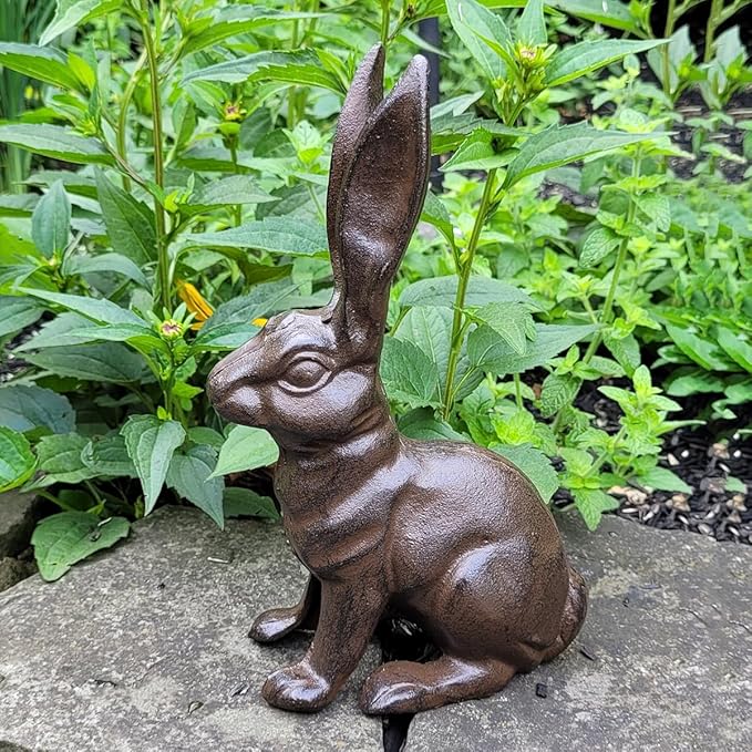 Treasure Gurus Cast Iron Rabbit Door Stop Stopper Metal Outdoor Patio Yard Art Garden Statue Home Decor Brown