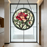 Stained Glass Window Hanging, Red Rose Flowers Sun Catcher for Door Garden Home Decor Suncatcher Christmas Mother's Day Birthday Gifts for Women Lovers Men Wife Girlfriend Mom Nana 7.8 in