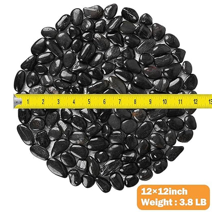 River Rock Stepping Stones Outdoor for Garden Walkway, 12 inch Diameter 3 Pcs Round Shape Paver Step Stones Polished Pebble River Stone Mat for Yard Lawn Patio Pathway Walk Way - Black
