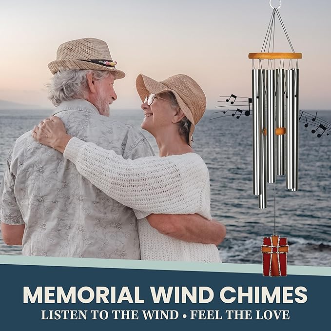 Woodstock Wind Chimes for Outside, Outdoor Decor, Garden, Patio and Front Porch Decor, (28") Memorial Sympathy Wind Chimes Amazing Grace Wind Chime Stained Glass Cross Christmas Gifts (AGS)