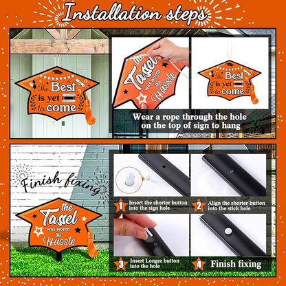 Chunful 12 Pack Graduation Yard Signs Grad Decoration 2026 Happy Graduate Lawn Garden Sign with Stake Congrats Outdoor Plastic Cap Hanging Ornament for Class Pathway Walkway Porch Party(Orange)