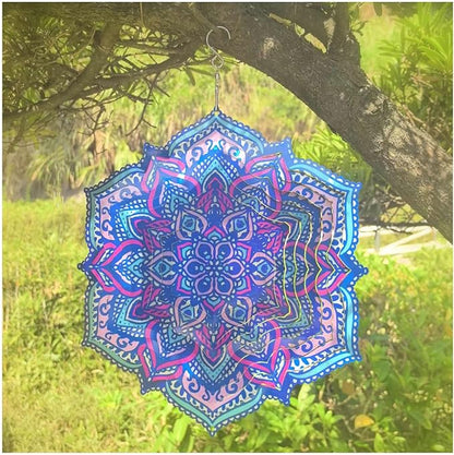 Mandala Wind Spinner Outdoor Mental Wind Spinner for Yard, Garden, Meditation, Yoga Decor Hanging Lawn Ornaments 3D Visual Effect (Mandala, 12''-1pc)