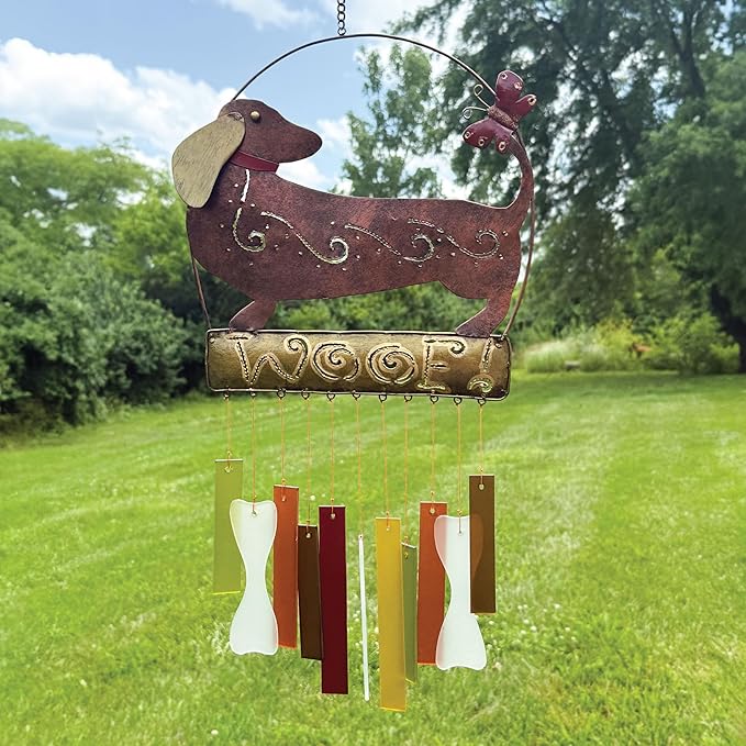 Blue Handworks Glass Wind Chime, Schatzi Dachshund Dog