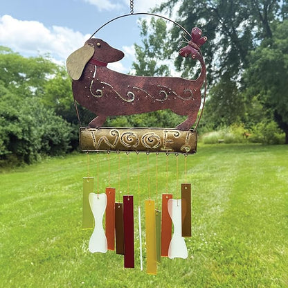 Blue Handworks Glass Wind Chime, Schatzi Dachshund Dog