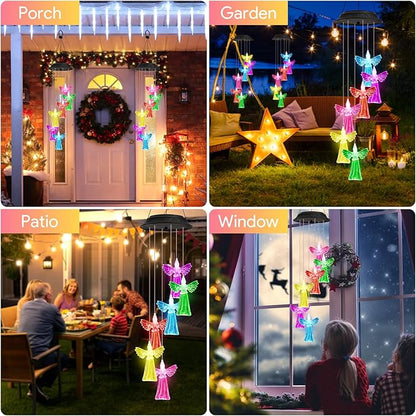 Gifts for Women Mom Grandma, Gardening Birthday Gifts for Mothers Day, Angel Solar Wind Chimes for Outside, Wind Chimes Outdoor Waterproof, Solar Lights Outdoor Decorative for Garden Patio Yard