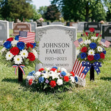 Frienda 2 Sets Cemetery Flowers Grave Stake Metal Floral Decor for Tombstone, Outdoor Gravesite Markers for Mom Dad, Memorial Day Spring Easter Grave Decor(Bouquet,Blue,Red,White)