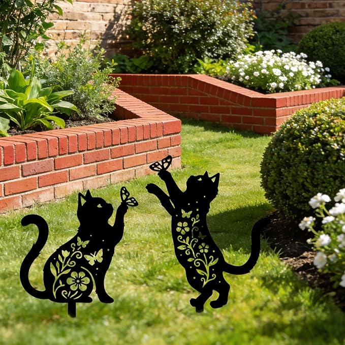 GLOBLELAND 2 Pcs Pattern Cat Garden Stakes Animals Metal Decorative Garden Stakes Metal Yard Signs Decoration for Lawn Patio Yard Garden Decor