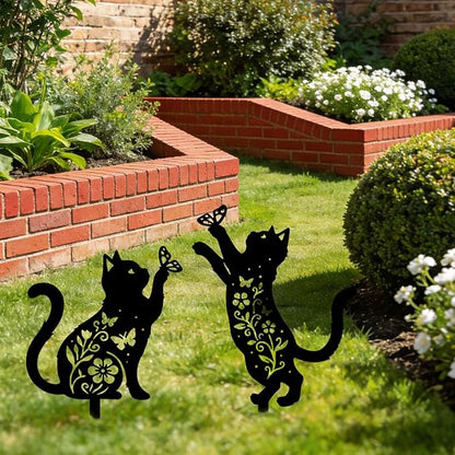 GLOBLELAND 2 Pcs Pattern Cat Garden Stakes Animals Metal Decorative Garden Stakes Metal Yard Signs Decoration for Lawn Patio Yard Garden Decor