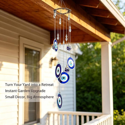 YU FENG Blue Evil Eye Wind Chimes for Outside 19" Hanging Ornament Metal Windchimes Outdoors Garden Decoration