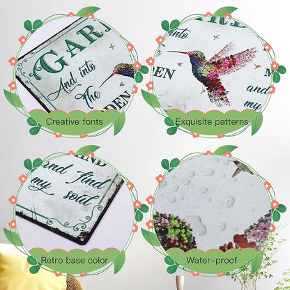 Bnesi Garden Signs for Outside Rustic Garden Home Outdoor Sign Decor Gift for Mothers Day, Grandmas Humming Bird Outside Sign Decoration Welcome Sign Patio Signs and Decor Outdoor (Pink, Plant)