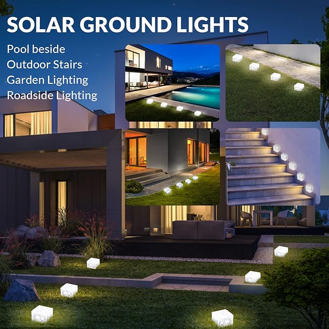 HOFLYW 6 Pack Solar Brick Lights Landscape Path Light Garden Decoration Yard Paver Road Lighting Recessed Paver for Garden, Pathway, Patio, Walkway Decor