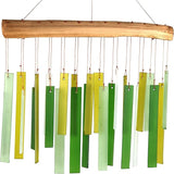 Blue Handworks Spring Colors Glass and Driftwood Chime - Sandblasted Glass and Found Wood Hand Crafted Wind Chime