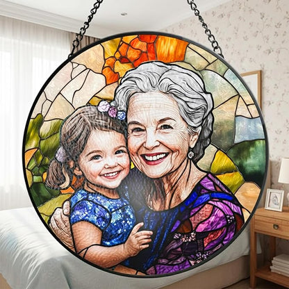 Personalized Grandma Stained Glass Sun Catcher, Custom Photo Window Hanging, Personalized Stained Glass, Gift for Grandma, Grandparents, Christmas, Birthday, Keepsake, Christmas Ornament, P3