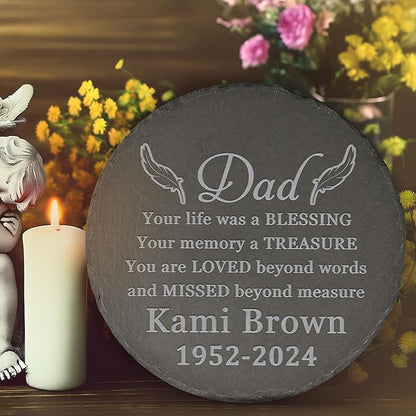Memorial Garden Stone - Personalized Memorial Gifts for Loss of Loved One - Bereavement Gifts for Loss of Father Mother - Your Memory a Treasure - Round