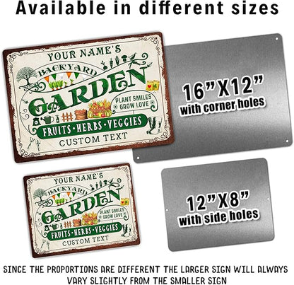 Custom Metal Signs with Name Made in USA Personalized Vintage Garden Sign Waterproof Vintage Decorative Metal Print for Wall Decor Customized Home Garden Ideas Gifts Artwork Prints for Yard Ourdoor