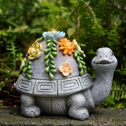 Solar Garden Turtle Decor Outdoor Statue - Turtle with LED Waterproof Sculptures Lights, Cute Pond/Yard Statues Outside Decoration, Home, Lawn, Patio, Resin Animal Ornament, Gardening Gift