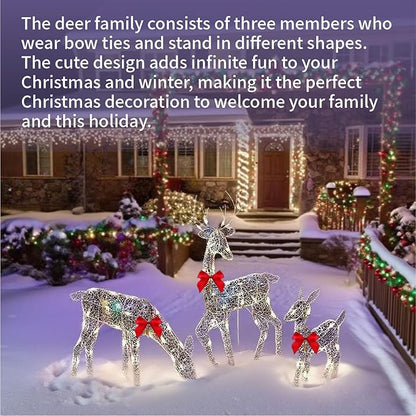 Pre-Lit Outdoor Christmas Deer Family Set, 2D Lighted Reindeer Decoration, 60 LED Warm White Lights, 3-Piece, Waterproof,Battery Powered for Indoor Outdoor Yard Display (A)
