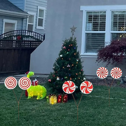 Christmas Candy Cane Lollipop Yard Stakes, Outdoor Holiday Decorations, Peppermint swirPathway Markers, Festive Garden Lawn Decor for Christmas Party and Winter Display, Set of 3
