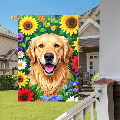 BlissYard Spring Dog Garden Flag Double Sided 12x18 Inch Cute Golden Retriever Seasonal Welcome Small Flags For Outside Outdoor Decor Yard Farmhouse Holiday Spring Summer Decorations Yard Flags