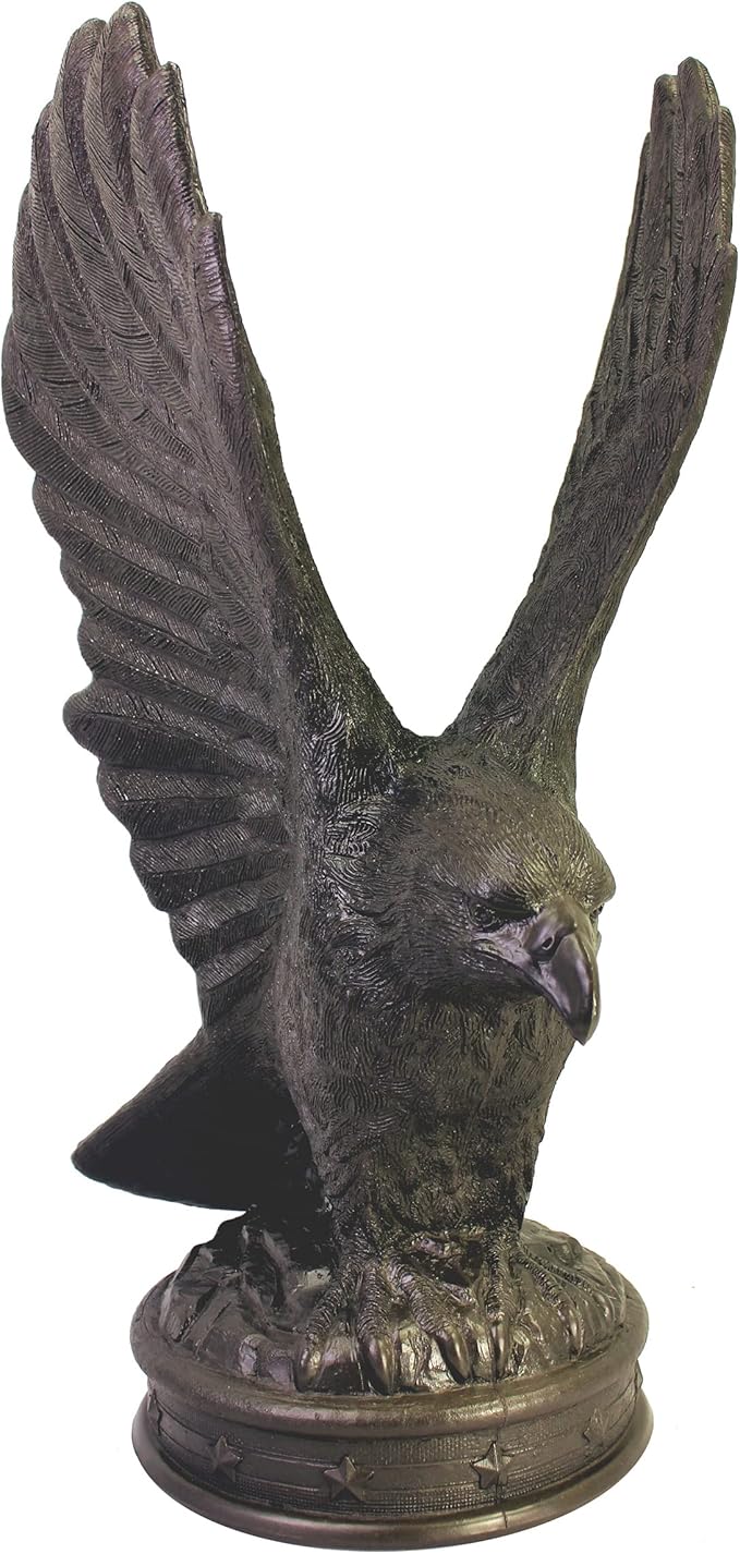 EMSCO Group Freedom Eagle Statue 32in Outdoor Garden Decor Sculpture, Natural Bronze Finish, Weather-Resistant Resin, Patriotic