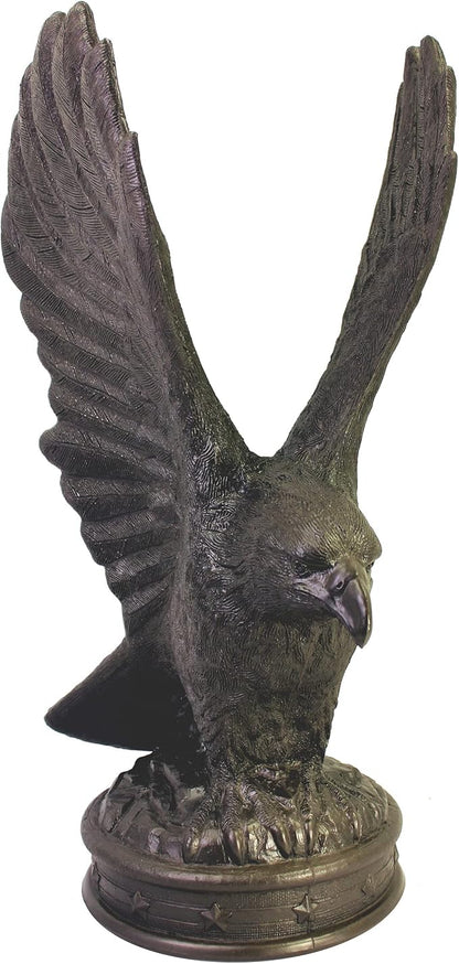 EMSCO Group Freedom Eagle Statue 32in Outdoor Garden Decor Sculpture, Natural Bronze Finish, Weather-Resistant Resin, Patriotic