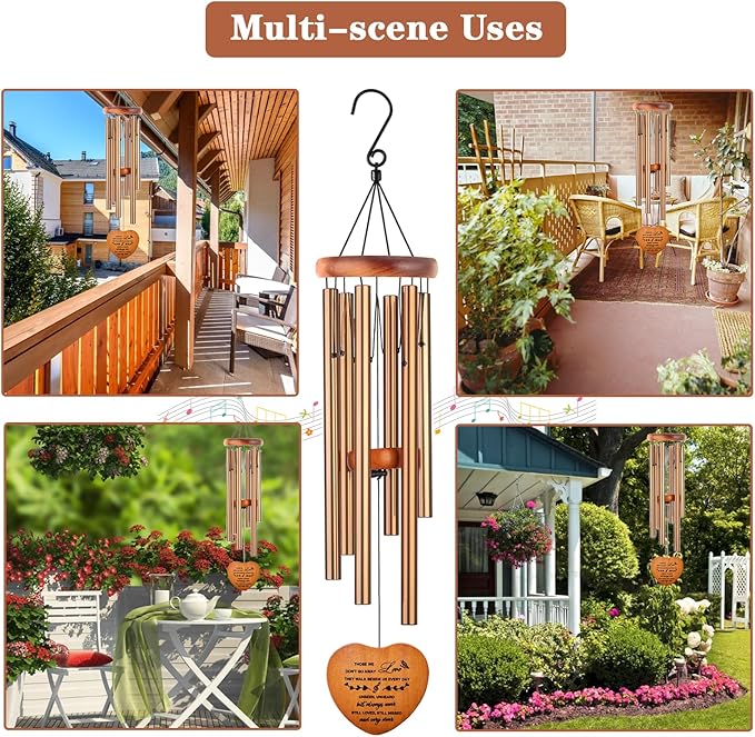 Sympathy Gifts for Loss of Loved One, Memorial Wind Chimes, Funeral Bereavement Gifts Baskets, Windchimes in Memory of a Loved One Mom Dad Husband Brother - Golden
