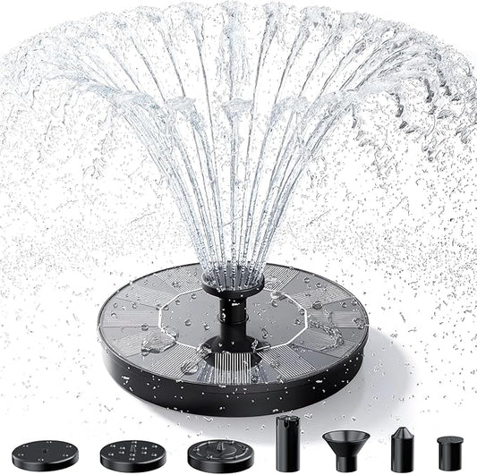 Solar Fountain for Bird Bath, Solar Bird Bath Fountains Pump with 6 Nozzles, 2026 Upgraded Free Standing Floating Solar Powered Water Fountain Pump for Bird Bath, Garden, Pond, Pool and Outdoor