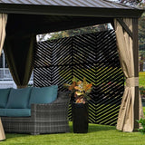 Kozyard Metal Privacy Screen 74" H x 47.2" W Decorative Outdoor Divider with Stand Panels Freestanding Screen Set for Deck Patio Balcony Garden Outdoor&Indoor(Black/Chevron)