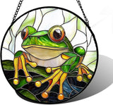 DASTOLL Stained Glass Window Hanging, Green Frog White Petals Sun Catchers Colorful Glass Panel Cute Suncatcher Decor for Birthday for Women, Men, Wife, Aunt, and Mom 11.8x11.8 in