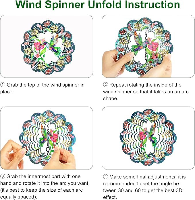 Hummingbird Wind Chimes for Outside, 3D Wind Chimes with Wind Spinner, Outdoors Hanging Decor for Garden, Patio and Balcony, Gifts for Men, Women, Mom, Lovers