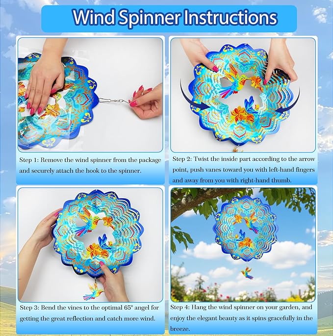 3D Wind Spinner, 12 inch 3D Kinetic Metal Garden Spinners, Rustproof Metal Garden Decor Yard Art, Wind Sculptures Ideal Gift for Homeowners & Garden Lovers