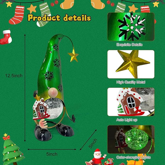 HONGLAND Christmas Gnomes Garden Decor Solar Outdoor Decorations Gnome Yard for Mom, Color Changing LED Lights with Snowflake Hollowed-Out Hat (Green)