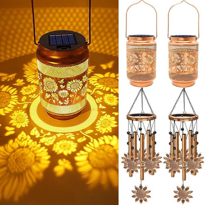 2 Pack Sunflower Solar Wind Chimes for Outside, Gifts for Mothers Day Mom Women Grandma Birthday Memorial Teacher, 32" Windchimes Outdoor Decor Hanging Solar Lantern for Garden Porch Patio Backyard