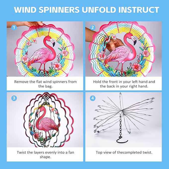 Flamingo Metal Wind Spinners Gifts for Women Mom Grandma Friends Hanging Wind Spinner Garden Decorations 12 inch 3D Kinetic Sculpture for Lndoor Spring Outdoor Decor House Yard Art Decorations