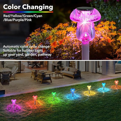 Benany Solar Lights Outdoor, 8 Pack Mushroom Lights Outside Waterproof, Solar Powered LED Lighting for Garden, Yard, Landscape, Path, Pathway, Lawn, Walkway, Driveway, Backyard Decor (Color Changing)
