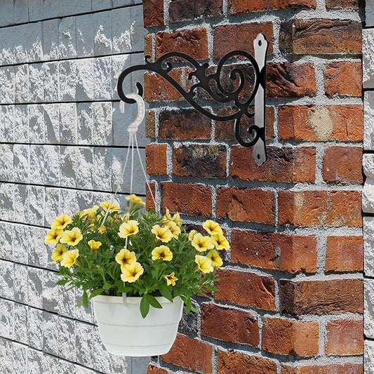 2 Pcs 6 Inch Hanging Hooks, Outdoor Hanging Plant Holder, Wall Hook, Black Wrought Iron Hook, Indoor/Outdoor Flower Pot Hanger Bracket for Flower Pots, Bird Feeders, Lanterns