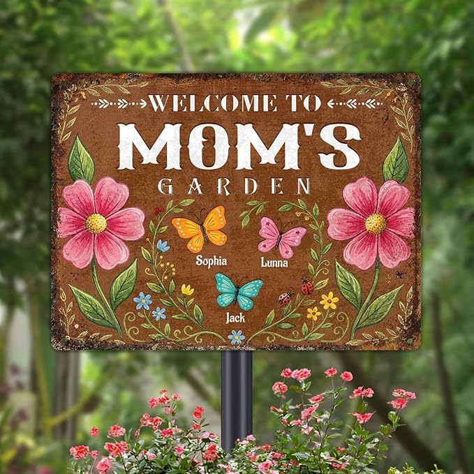 Personalized Garden Signs for Outside Custom Metal Tin Sign for Women, Retro Funny Mom Metal Sign Patio, Yard Rustic Home Decor Gift for Mothers Day, Grandmas, and Gardening Lovers