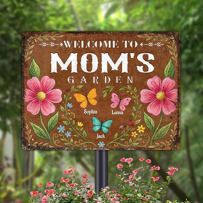 Personalized Garden Signs for Outside Custom Metal Tin Sign for Women, Retro Funny Mom Metal Sign Patio, Yard Rustic Home Decor Gift for Mothers Day, Grandmas, and Gardening Lovers